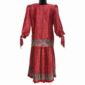 VINTAGE 1990s EVANNA SKIRT BLOUSE SET BLOUSON TOP CLASSIC PAISLEY RETRO SATIN 8